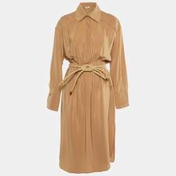 Fendi Beige Silk Crepe Belted Shirt Dress M