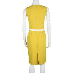 Pre Owned Fendi Yellow Wool Stitch Detail Sleeveless Belted Dress S