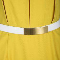 Pre Owned Fendi Yellow Wool Stitch Detail Sleeveless Belted Dress S