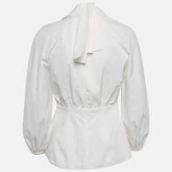 Pre Owned Fendi White Cotton Gathered Wrap Blouse S
