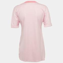 Pre Owned Fendi Special Edition Pink Fox Fur Trim Jersey T-Shirt XS