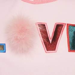 Pre Owned Fendi Special Edition Pink Fox Fur Trim Jersey T-Shirt XS