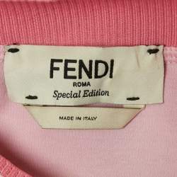 Pre Owned Fendi Special Edition Pink Fox Fur Trim Jersey T-Shirt XS