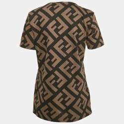 Pre Owned Fendi Brown Zucca Print Cotton Jersey Applique Detail T- Shirt S