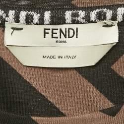 Pre Owned Fendi Brown Zucca Print Cotton Jersey Applique Detail T- Shirt S