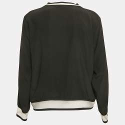 Fendi Black Silk & Fur Detail Long Sleeve Top M
