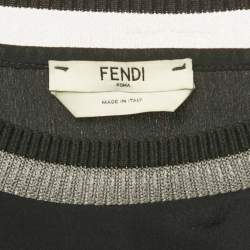 Fendi Black Silk & Fur Detail Long Sleeve Top M