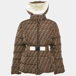 Fendi Brown FF Nylon Belted Down Jacket S