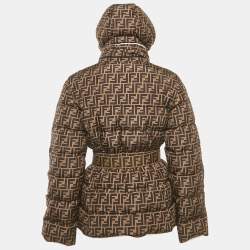 Fendi Brown FF Nylon Belted Down Jacket S