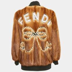 Fendi Brown Pearl Detail Mink Fur Zip-Up Jacket S
