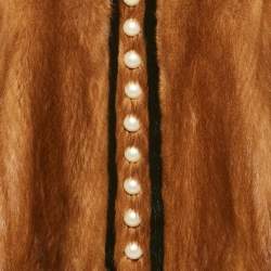 Fendi Brown Pearl Detail Mink Fur Zip-Up Jacket S