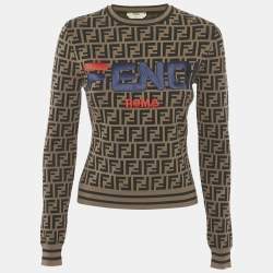 Fendi x Fila Brown Zucca Jacquard Knit Pullover S