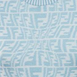 Fendi Blue FF Zucca Monogram Intarsia Knit Sleeveless Mini Dress S