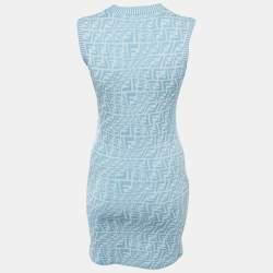 Fendi Blue FF Zucca Monogram Intarsia Knit Sleeveless Mini Dress S