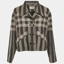 Fendi Grey Stripe FF Zucca Jacquard Cotton Blend Jacket S