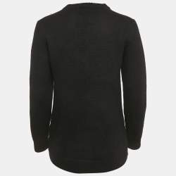 Pre Owned Fendi Black Logo Intarsia Wool Knit Crewneck Sweater M
