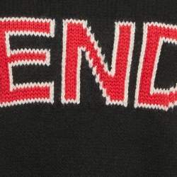 Pre Owned Fendi Black Logo Intarsia Wool Knit Crewneck Sweater M