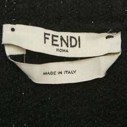 Pre Owned Fendi Black Logo Intarsia Wool Knit Crewneck Sweater M