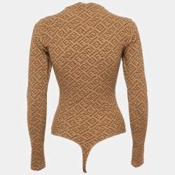 مملوكة مسبقًا Fendi x Skims Brown Monogram Jersey Bodysuit M