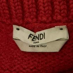 Pre Owned Fendi Red Logo Intarsia Wool Knit Turtle Neck Sweater M