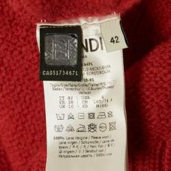 Pre Owned Fendi Red Logo Intarsia Wool Knit Turtle Neck Sweater M