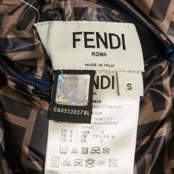 Pre Owned Fendi x Fila Blue Zucca Print Nylon Reversible Down Jacket S