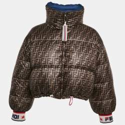 Pre Owned Fendi x Fila Blue Zucca Print Nylon Reversible Down Jacket S