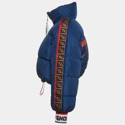Pre Owned Fendi x Fila Blue Zucca Print Nylon Reversible Down Jacket S