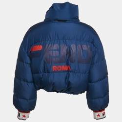 Pre Owned Fendi x Fila Blue Zucca Print Nylon Reversible Down Jacket S