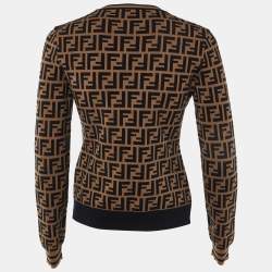 Pre Owned Fendi Brown Zucca Monogram Knit Crew Neck Jumper S