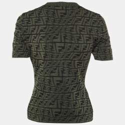 Pre Owned سترة فندي خضراء بنمط FF محبوكة بأكمام قصيرة مقاس صغير