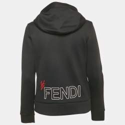 Pre Owned Fendi Black Karl Lagerfeld Print Jersey Zip-Up Sweatshirt M