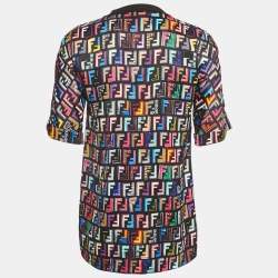 Pre Owned Fendi Black FF Print Satin T-Shirt S