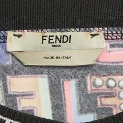 Pre Owned Fendi Black FF Print Satin T-Shirt S
