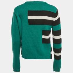 Pre Owned Fendi Green Rib Knit Crewneck Sweater S