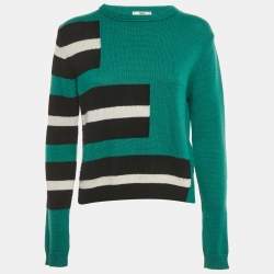 Pre Owned Fendi Green Rib Knit Crewneck Sweater S
