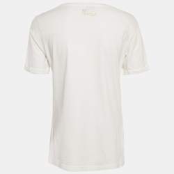 Pre Owned Fendi White Metallic Karlito Applique Cotton T-Shirt S