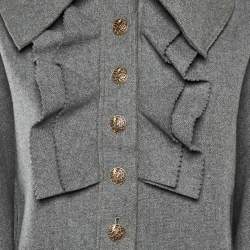 Pre Owned Fendi Grey Wool Ruffled Button Front Overcoat S