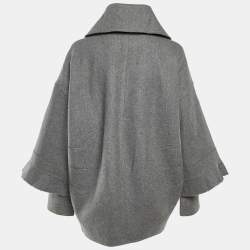 Pre Owned Fendi Grey Wool Ruffled Button Front Overcoat S