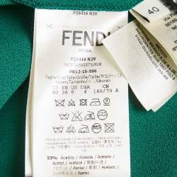 Pre Owned Fendi Green & White Crepe Pleated Midi Skirt S