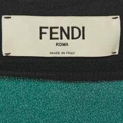 Pre Owned Fendi Green & White Crepe Pleated Midi Skirt S