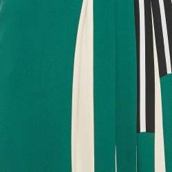 Pre Owned Fendi Green & White Crepe Pleated Midi Skirt S