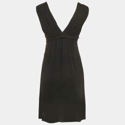 Pre Owned Fendi Black Jersey Logo Detail Belted Sleeveless Mini Dress S