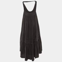 Pre Owned Balenciaga Black Silk Halter Neck Asymmetric Maxi Dress S