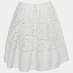 Pre Owned Fendi White Cut-Out Pleated Mini Skirt M
