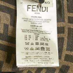 Pre Owned Fendi Black Logo Band Trim Leather Jacket S