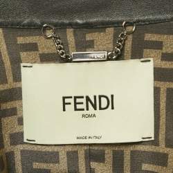 Pre Owned Fendi Black Logo Band Trim Leather Jacket S