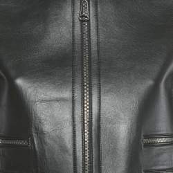 Pre Owned Fendi Black Logo Band Trim Leather Jacket S