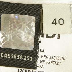 Pre Owned Fendi Black Logo Band Trim Leather Jacket S