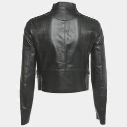 Pre Owned Fendi Black Logo Band Trim Leather Jacket S